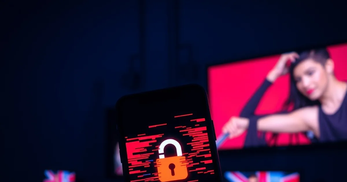 Smartphone con un'interfaccia di streaming distorta e un'icona di lucchetto rotto, in una scena scura e cinematografica che rappresenta un provider IPTV inaffidabile